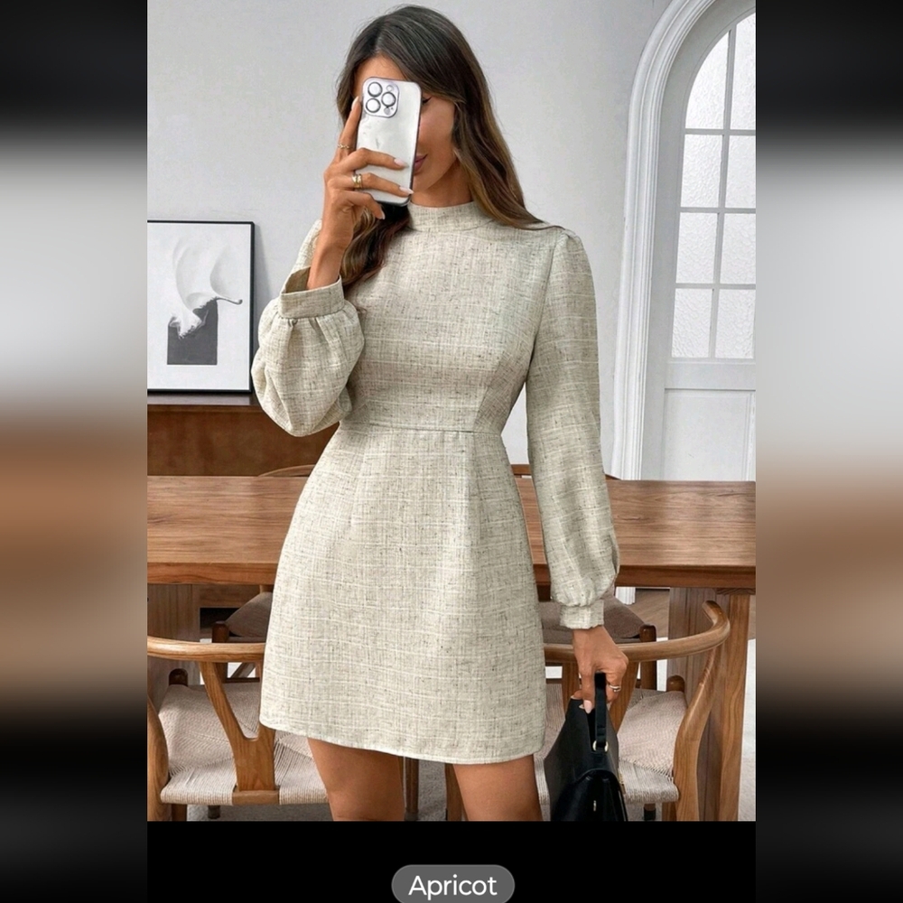 Emery Rose Womens Size S Beige / Apricot Long Sleeve Above Knee Dress New - Picture 7 of 8